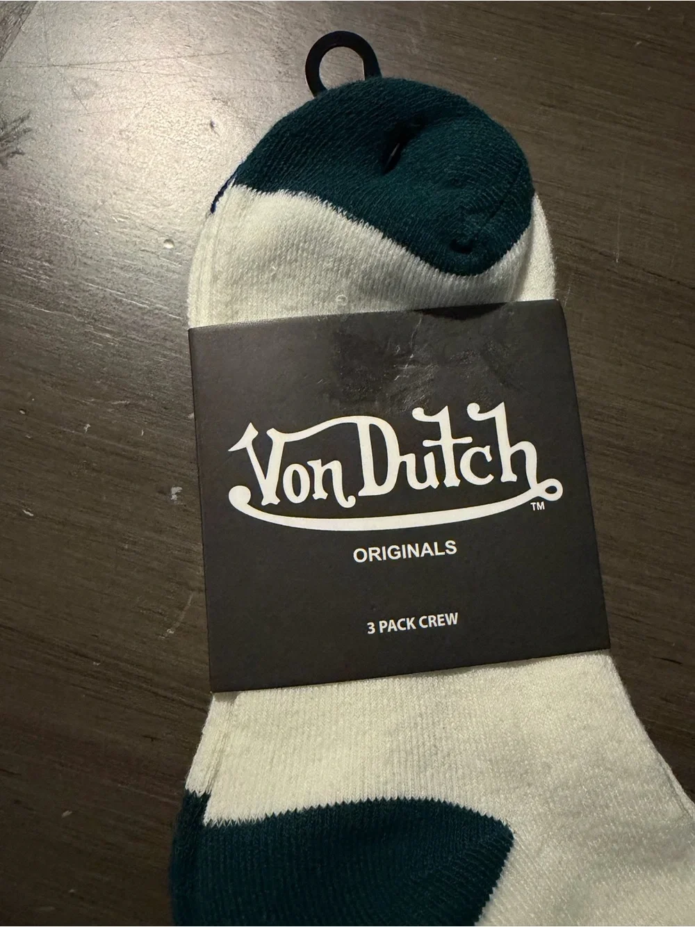 Von Dutch White Crew Socks with Dark Green Accents
